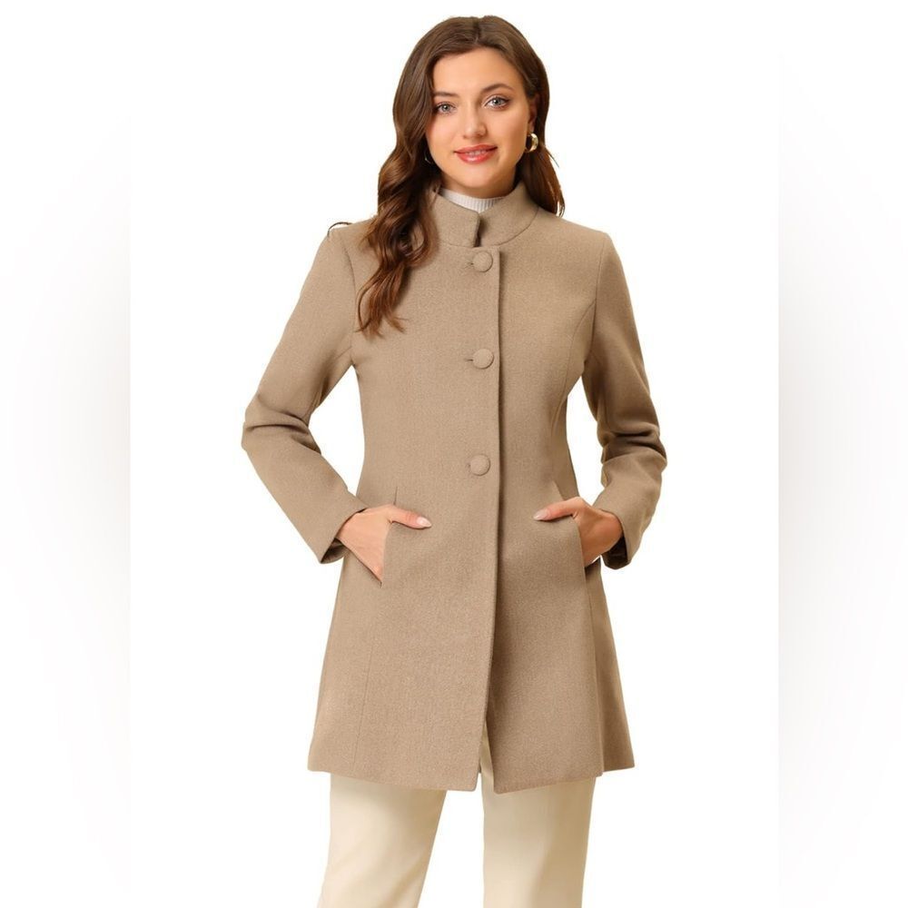 Allegra K Women's Winter Overcoat Mid-Long Stand Collar Single Breasted Coat NEW